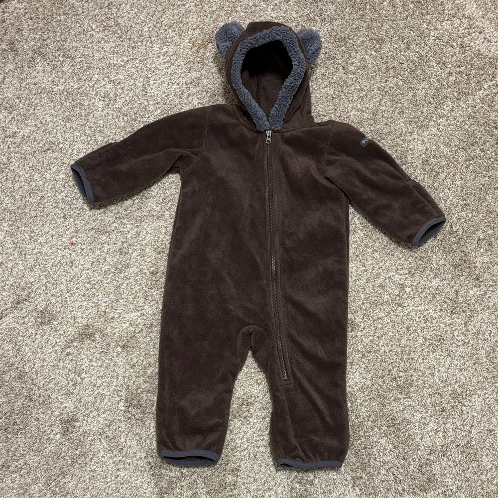 Brown Columbia Tiny Bear Bunting Fleece Onesie for Infant